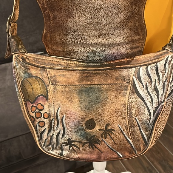 Sova Hand-painted Leather Crossbody. Never  used. Earth tone with silver accent - Picture 2 of 15